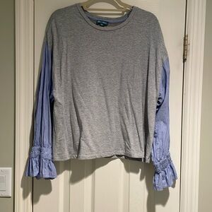 Fleur Bleue mixed fabric top in gray & blue size large
